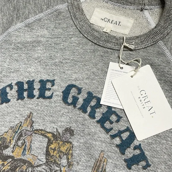 NWT The Great. College Sweatshirt with Rodeo Graphic Soft Heather Grey. Size 0. - Picture 3 of 7